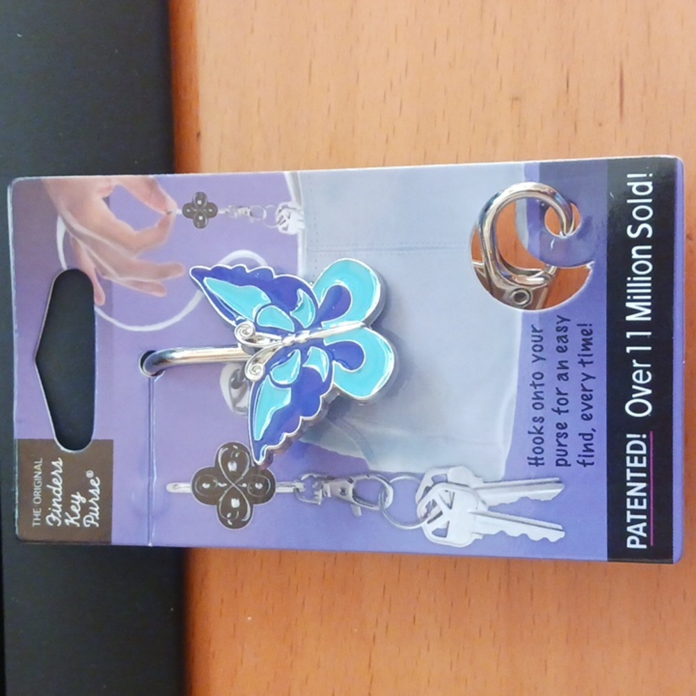 BLUE BUTTERFLY Alexx Finders Key Purse Keychain/Hook for bag, purse